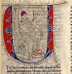 The "Quaestiones" of Giovanni Scoto (manuscript of the sec. XIV-XV): decorated initial.