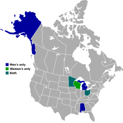 Locations of WCHA teams prior to the dissolution of the men's division.