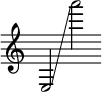 { \override Score.TimeSignature #'stencil = ##f \time 4/2 e2 \glissando a'''2 }
