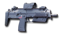 MP7A1 (note the safety trigger) with a Zeiss RSA reflex red dot sight.