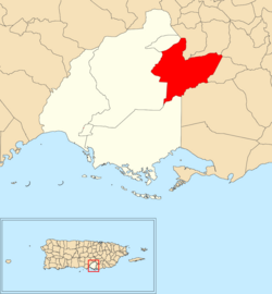 Location of Quebrada Yeguas within the municipality of Salinas shown in red
