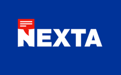 White letter N in blue circle with red chat box extending upwards.