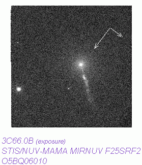 Hubble Near-UV image of the jet coming out of 3C 66B
