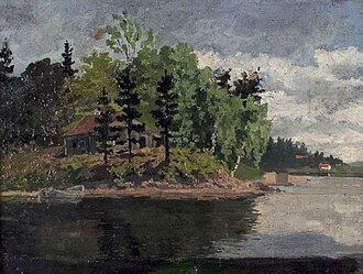 From Sandviken, c. 1882, oil on cardboard, 20 x 25 cm, Flaten Art Museum