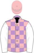 Mauve and pink check, white sleeves, pink cap