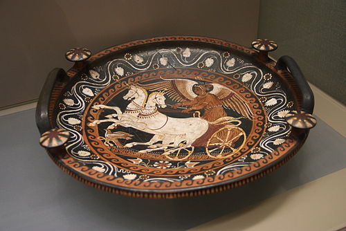 Patera (tray) depicting the goddess Nike driving a chariot, Magna Graecia (4th century BC)