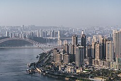 Chaotianmen Bridge connects Jiangbei District with Nan'an District of Chongqing, taken in 2018.