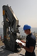 VLS Strikedown crane folded, aboard USS Mitscher