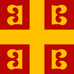 The flag of the Paleologus dynasty of Byzantine emperors was red and gold.