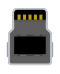 A USB 3.0 Standard‑B plug: 8 millimeters wide by ten high, with an 8-millimeter-wide lower section and a step inward to the 6-millimeter-wide upper section. There is a vertical bump on each side of the wider section, and on the face a wide rectangular opening in the center of the insulator and a smaller open space at the top, bordered by the shell.