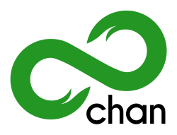 Green infinity symbol, with "chan" underneath in black lowercase sans serif text
