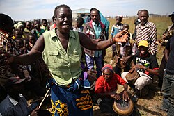 Mitwaba, Katanga province, DR Congo: A group of internally displaced persons perform traditional music and dance on the occasion of a meeting between MONUSCO and the local population.