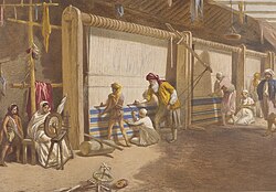 Chromolithograph of the Jubbulpore School of Industry by William Simpson during his time in India, published in 1867.