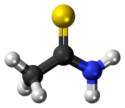 Ball-and-stick model of the thioacetamide molecule