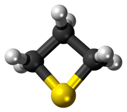 Ball-and-stick model of the thietane molecule