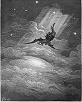 Gustave Doré's illustration for Milton's Paradise Lost, III, 739–742: Satan on his way to bring about the fall of man[125]