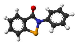 Ball-and-stick model of the ebselen molecule