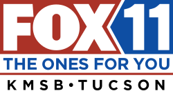 In a red box with a swallowtail ending, the Fox network logo in white. Next is a blue box that fills the gap and contains a white sans serif 11. Beneath, on two lines of blue text divided by a read line, are "The Ones For You" and, wider spaced, "KMSB • Tucson".