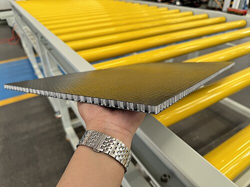 This picture shows composite sandwich panels made from continuous fiber-reinforced thermoplastic UD tape