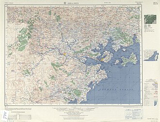 Map including Binlang Islet (unlabelled islet between Lesser Kinmen Island and Xiamen (Amoy) Island) (AMS, 1954)