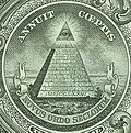 Obverse of 1 US dollar with microprinting and guilloché in the pyramid