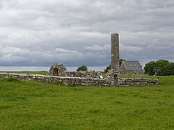St. Brigid's church and St. Caimin's church and tower on Holy Island