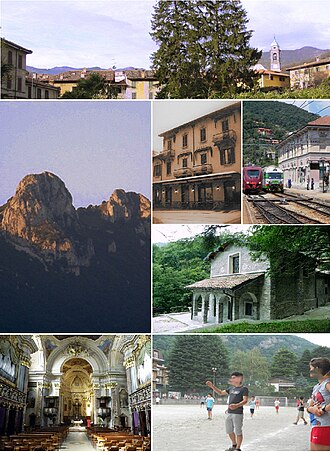 Clockwise from top: Canzo skyline; an historical hotel; Canzo-Asso railway station; Saint Mir's hermitage; Catholic youth summer camp near Canzo; Saint Stephen parish church (interior); and Corni di Canzo (Canzo's Horns) mountain top