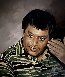 Official portrait of Prabhakaran depicted in Oil art by artist Rajesekharan