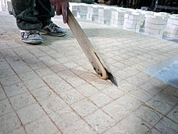 The craftspeople who are specialized in cutting soap are locally known as Al Bikar.[22] Photo at the Shaka'a factory.