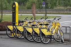 Metrobike station in the Valley of Three Ponds in Katowice