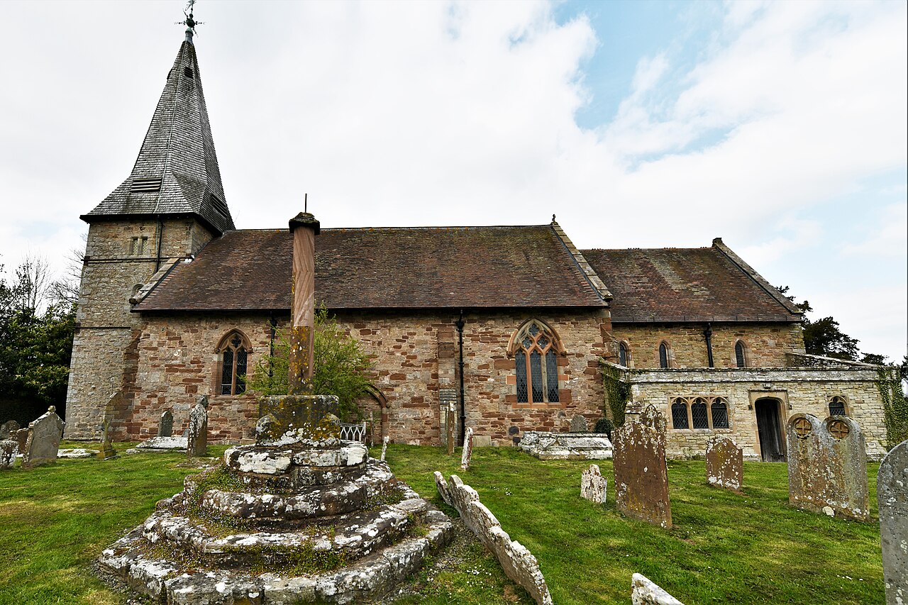 Orleton, St. George's Church, Southern aspect with ancient cross - geograph.org.uk - 6144321.jpg