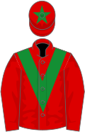 Red, emerald green chevron, red sleeves, red cap, emerald green star