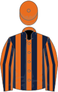 Orange and dark blue stripes, orange cap