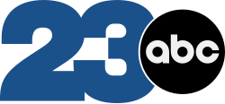 The number 23 in a thick sans serif in blue, with the numbers touching, and the ABC logo — a dark gray disc with lowercase letters "abc" — overlapping it on the right.