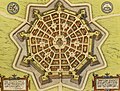 Map of Palmanova in 1593. The town is encircled by massive Venetian Defensive Systems that are a UNESCO World Heritage Site.[16]