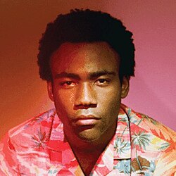 A man wearing a tropical-themed shirt stares at the viewer.