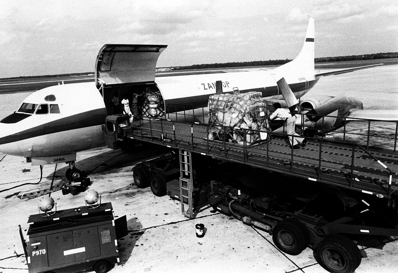 Zantop International Airlines Lockheed L-188 Electra at Warner-Robins Air Logistics Center in Logair service.jpg