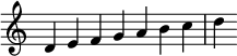 {
\override Score.TimeSignature #'stencil = ##f
\relative c' {
\clef treble
\time 7/4 d4 e f g a b c d
} }