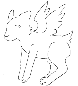 A drawing of a rabbit-like creature with wings