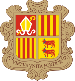 Coat of arms of Andorra includes the bishop's mitre on the top left.