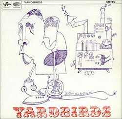 Caricature drawing of an audio engineer Roger Cameron holding headphones and a reel of recording tape