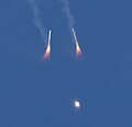 The two booster separating from Artemis II minutes after the launch.
