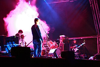 Slint in 2007. Left to right: Michael McMahan, Matt Jencik, Brian McMahan, Britt Walford (obscured), and David Pajo.