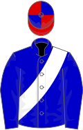 Blue, white sash, red and blue quartered cap