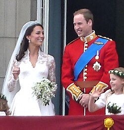 Kate Middleton (left) in a wedding dress