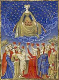 Modern-looking heart symbols are presented to Venus in an illumination by the Master of the Epître d'Othéa (c. 1407)
