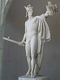 Perseus Triumphant depicts Perseus armed with a harpe sword when he beheaded Medusa.