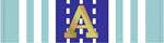 A gold-colored capital letter "A" centered on a dark blue vertical band with white dashed lines, flanked by light blue and white vertical stripes.