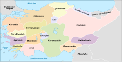 An anachronistic map of the Anatolian beyliks in around 1330