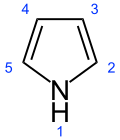 Numbered skeletal formula of pyrrole